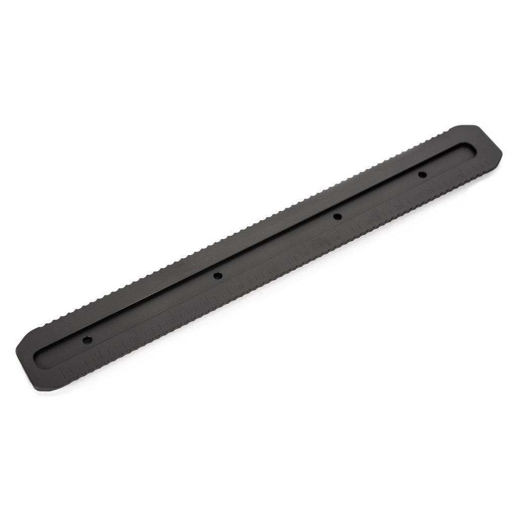 A 12-inch universal dovetail rail in black with the Area 419 logo, mounted on a rifle stock for gun accessory use by Area 419