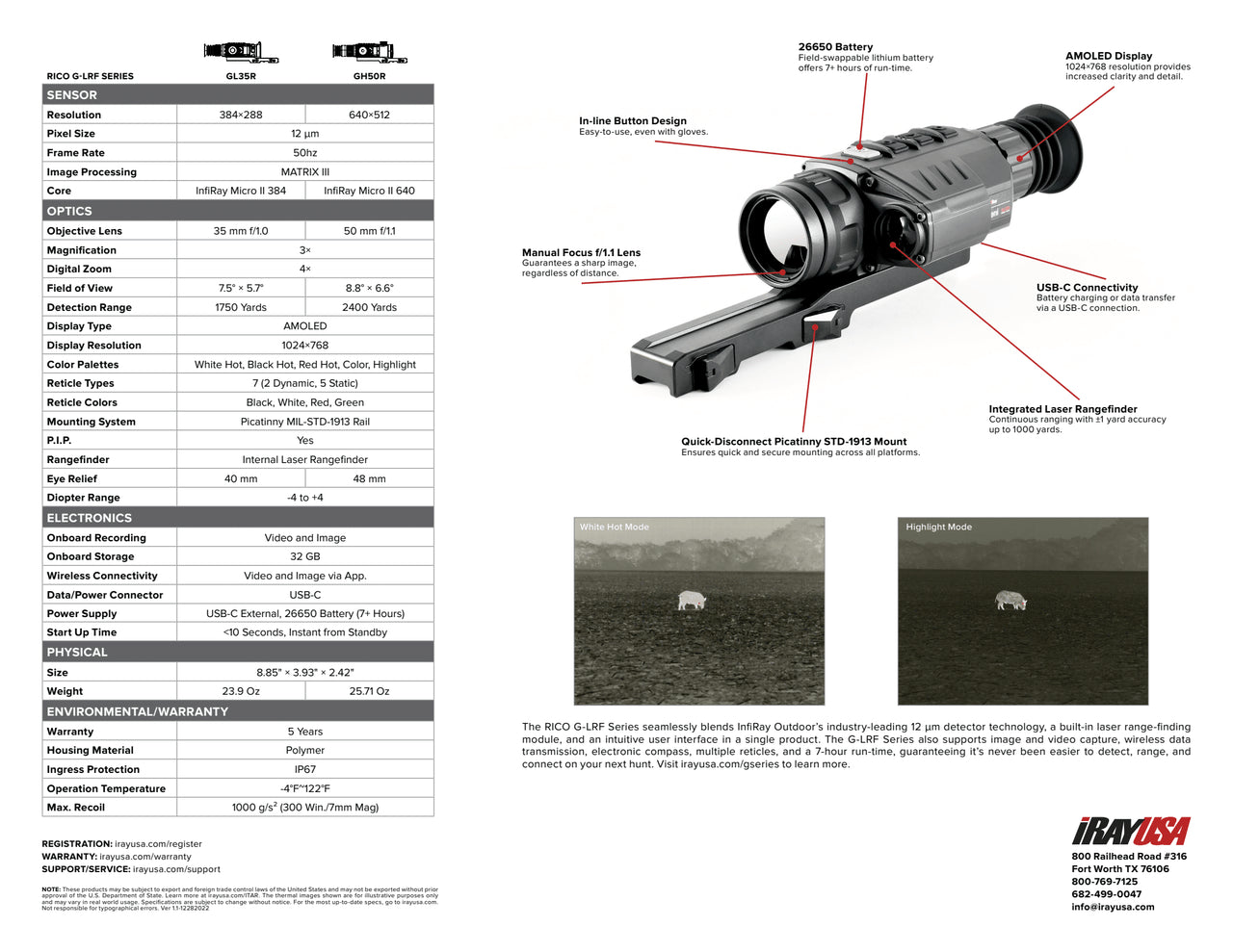 InfiRay Outdoor Rico G Series 640 3X 50mm Thermal Scope LRF Model