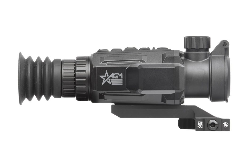 Black thermal scope with red reticle and tactical grip mounted on a rifle by AGM