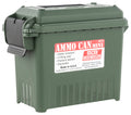 Green Ammo Can Mini featuring a water-resistant design and padlock tab, ideal for storage by MTM CASE-GUARD.