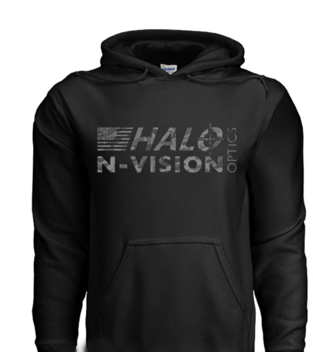 N-Vision Halo Optic Hoodie in vibrant blue with reflective details, front view, hood up.