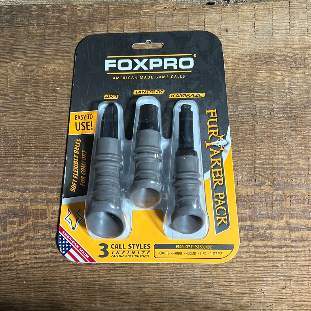 Three flexible game call callers in packaging, featuring the FOXPRO FurTaker Pack-Callers by FoxPro.