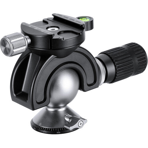 A black magic ball head with arca-type quick release plate mounted on a tripod by Leofoto